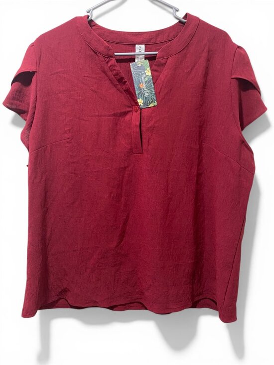 Blooming Jelly Tops - Blooming Jelly Womens Blouse XL Red Short Sleeve V Neck Casual Top NWT